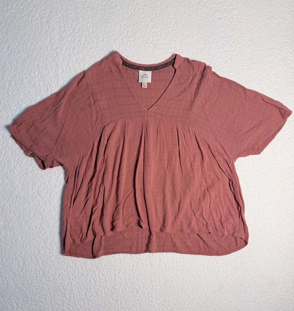 Knox Rose Mauve V-Neck Babydoll Short Sleeve Blouse Size S
